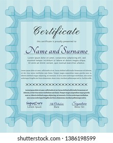 Light blue Certificate of achievement. Lovely design. Customizable, Easy to edit and change colors. With complex linear background. 