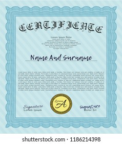 Light blue Certificate of achievement. Modern design. With linear background. Customizable, Easy to edit and change colors. 