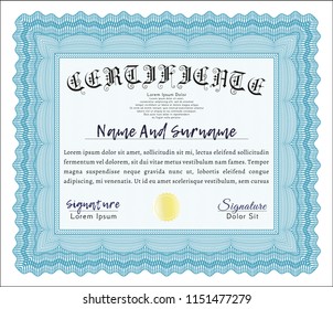 Light blue Certificate of achievement. Money Pattern design. With background. Vector illustration. 