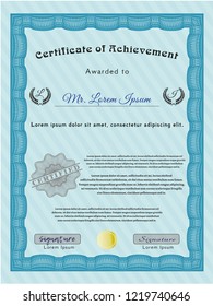 Light blue Certificate of achievement. Money Pattern. Detailed. Easy to print. 