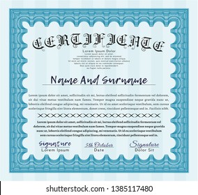 Light blue Certificate of achievement. Money design. Customizable, Easy to edit and change colors. With background. 
