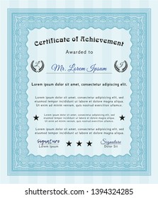 Light blue Certificate of achievement. Money Pattern. With complex background. Detailed. 
