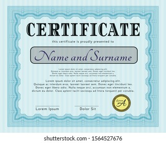 Light blue Certificate of achievement. Money Pattern. Customizable, Easy to edit and change colors. With background. 