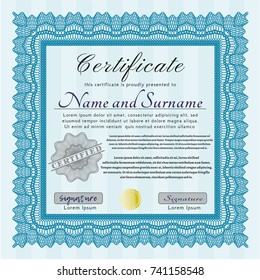 Light blue Certificate of achievement. Money Pattern. With great quality guilloche pattern. Customizable, Easy to edit and change colors. 