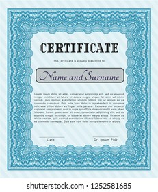 Light blue Certificate of achievement. Nice design. Detailed. With quality background. 