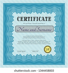 Light blue Certificate of achievement. Nice design. With complex linear background. Vector illustration. 