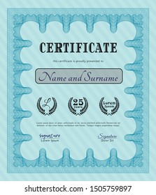 Light blue Certificate of achievement. Nice design. With linear background. Vector illustration. 