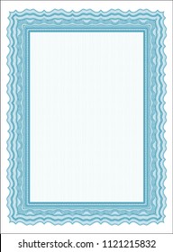 Light blue Certificate of achievement. Perfect design. Printer friendly. Vector illustration. 