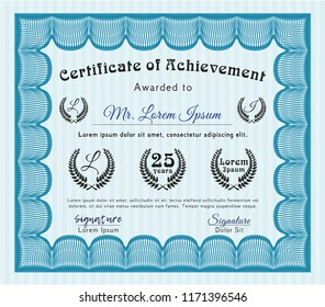 Light blue Certificate of achievement. Perfect design. With complex background. Detailed. 