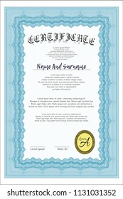 Light blue Certificate of achievement. Printer friendly. Lovely design. Customizable, Easy to edit and change colors. 