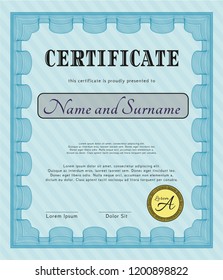 Light blue Certificate of achievement. Printer friendly. Detailed. Lovely design. 