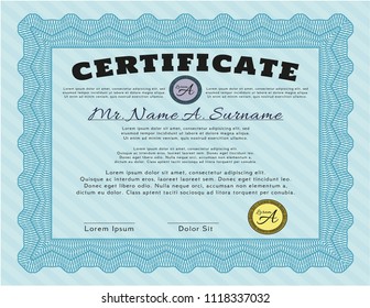 Light blue Certificate of achievement. With quality background. Vector illustration. Sophisticated design. 