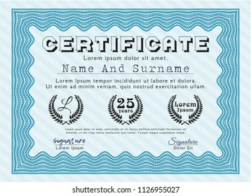 Light blue Certificate of achievement. With quality background. Customizable, Easy to edit and change colors. Nice design. 