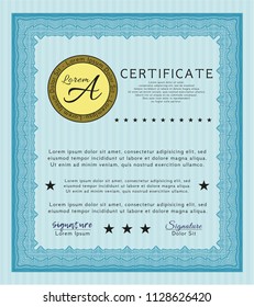 Light blue Certificate of achievement. With quality background. Detailed. Nice design. 