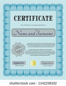 Light blue Certificate of achievement. With quality background. Retro design. Customizable, Easy to edit and change colors. 