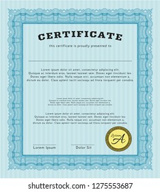 Light blue Certificate of achievement. Retro design. With quality background. Detailed. 