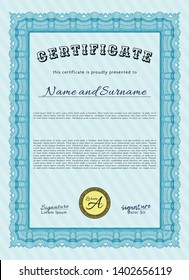 Light blue Certificate of achievement. Superior design. With linear background. Customizable, Easy to edit and change colors. 