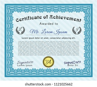 Light blue Certificate of achievement template. With linear background. Beauty design. Customizable, Easy to edit and change colors. 