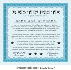 Light blue Certificate of achievement template. Easy to print. Good design. Vector illustration. 