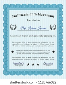 Light blue Certificate of achievement template. Printer friendly. Money Pattern. Customizable, Easy to edit and change colors. 