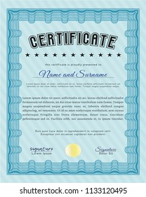 Light blue Certificate of achievement template. Sophisticated design. With complex background. Customizable, Easy to edit and change colors. 