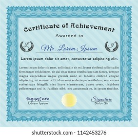 Light blue Certificate of achievement template. With quality background. Vector illustration. Money design. 