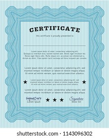 Light blue Certificate of achievement template. With quality background. Vector illustration. Retro design. 