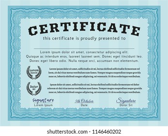 Light blue Certificate of achievement template. Customizable, Easy to edit and change colors. Easy to print. Perfect design. 