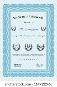Light blue Certificate of achievement template. Customizable, Easy to edit and change colors. With background. Lovely design. 