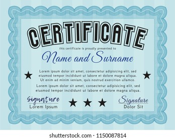 Light blue Certificate of achievement template. Perfect design. With linear background. Customizable, Easy to edit and change colors. 