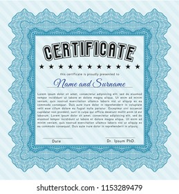 Light blue Certificate of achievement template. With quality background. Vector illustration. Money Pattern design. 
