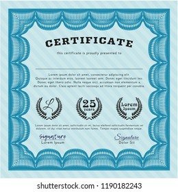 Light blue Certificate of achievement template. Easy to print. Excellent design. Detailed. 