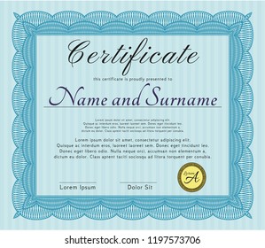 Light blue Certificate of achievement template. Modern design. With linear background. Customizable, Easy to edit and change colors. 