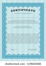 Light blue Certificate of achievement template. Money Pattern design. With linear background. Vector illustration. 