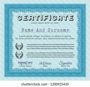 Light blue Certificate of achievement template. Vector illustration. With quality background. Superior design. 
