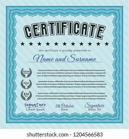 Light blue Certificate of achievement template. Perfect design. Detailed. With quality background. 