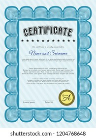 Light blue Certificate of achievement template. Modern design. With linear background. Customizable, Easy to edit and change colors. 