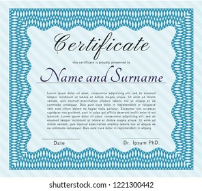 Light blue Certificate of achievement template. Detailed. Easy to print. Superior design. 