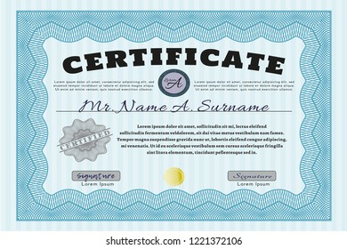 Light blue Certificate of achievement template. With background. Vector illustration. Artistry design. 