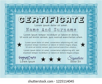 Light blue Certificate of achievement template. Money Pattern design. Customizable, Easy to edit and change colors. With guilloche pattern and background. 