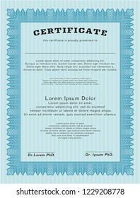 Light blue Certificate of achievement template. With linear background. Artistry design. Vector illustration. 