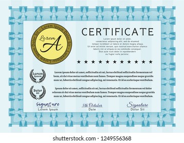 Light blue Certificate of achievement template. With complex background. Excellent design. Customizable, Easy to edit and change colors. 