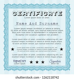 Light blue Certificate of achievement template. Easy to print. Customizable, Easy to edit and change colors. Elegant design. 