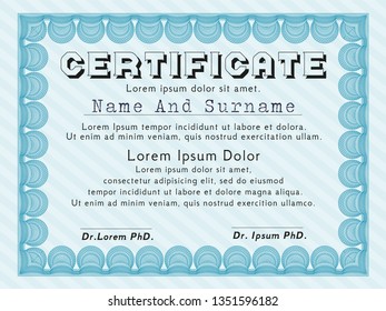Light blue Certificate of achievement template. Sophisticated design. With quality background. Customizable, Easy to edit and change colors. 
