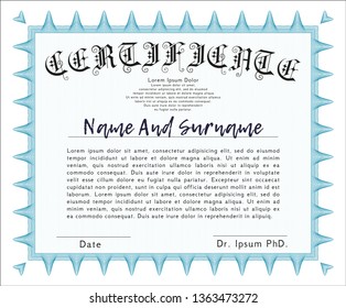 Light blue Certificate of achievement template. Lovely design. Customizable, Easy to edit and change colors. With great quality guilloche pattern. 