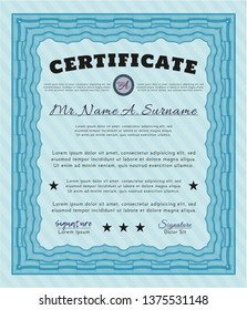 Light blue Certificate of achievement template. Detailed. With quality background. Retro design. 