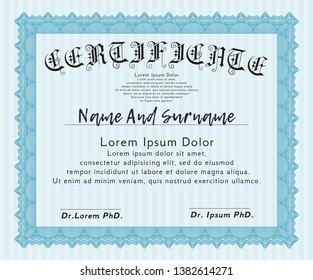 Light blue Certificate of achievement template. Money Pattern design. With complex background. Vector illustration. 