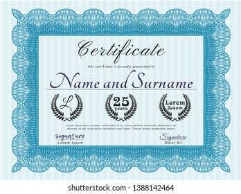 Light blue Certificate of achievement template. With linear background. Detailed. Beauty design. 