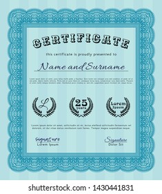 Light blue Certificate of achievement template. Elegant design. With quality background. Customizable, Easy to edit and change colors. 