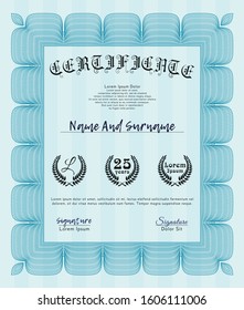 Light blue Certificate of achievement template. With linear background. Modern design. Customizable, Easy to edit and change colors. 
